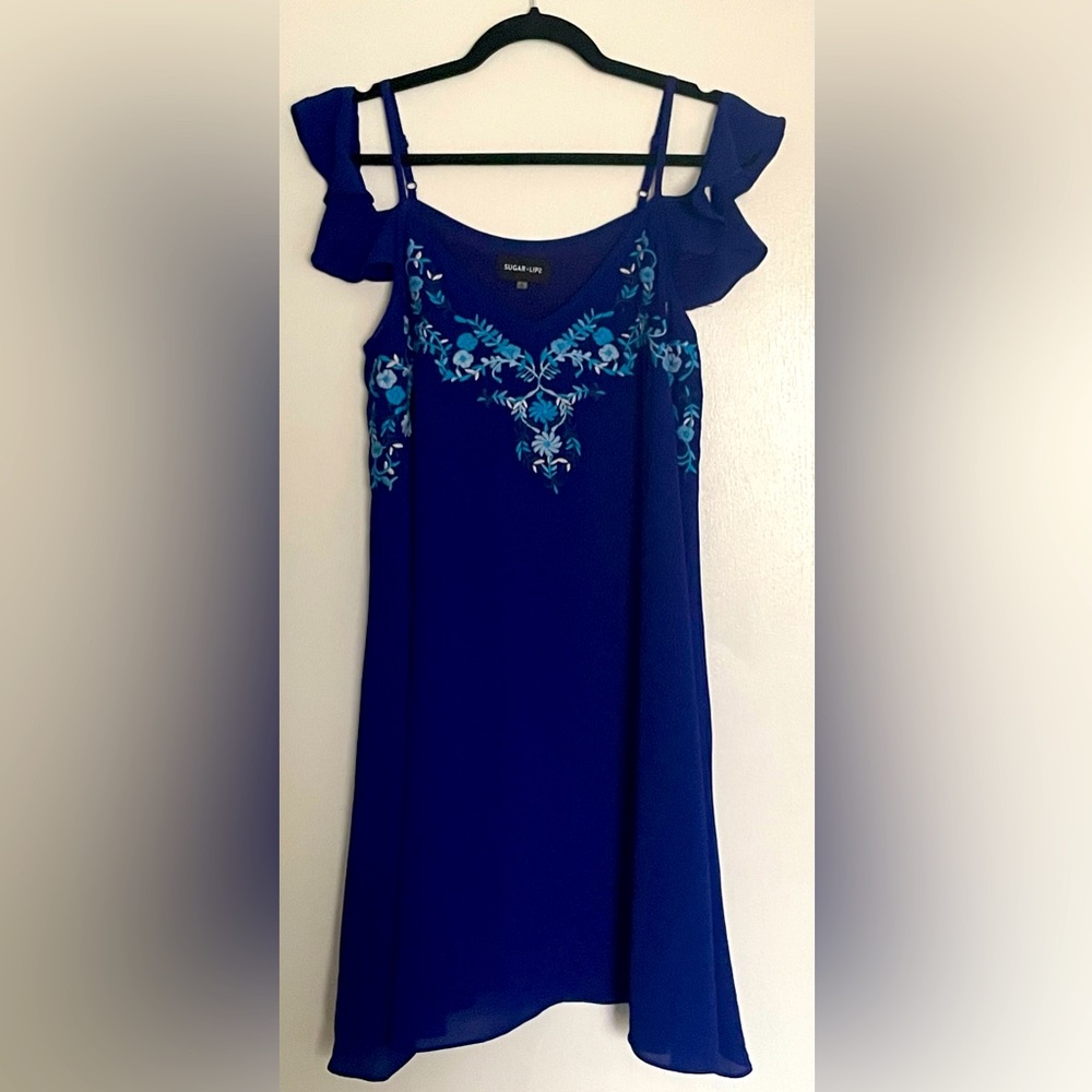 Royal Blue Flowy Embroidered Dress